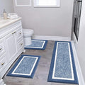 Pauwer 3-Piece Microfiber Bath Mat Set | Non-Slip Absorbent Rugs – Blue