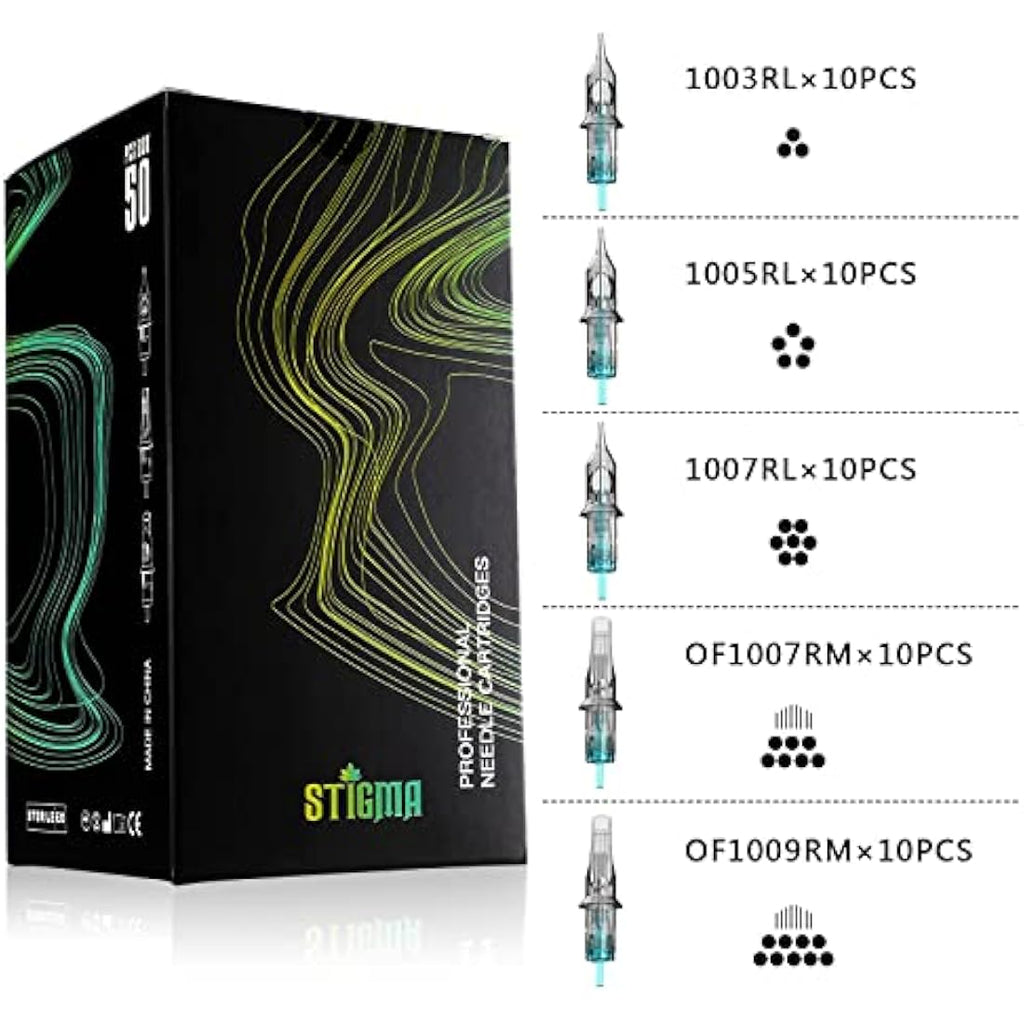 STIGMA 50Pcs Tattoo Cartridges – Mixed Bugpin Round Liner & Magnum Shader