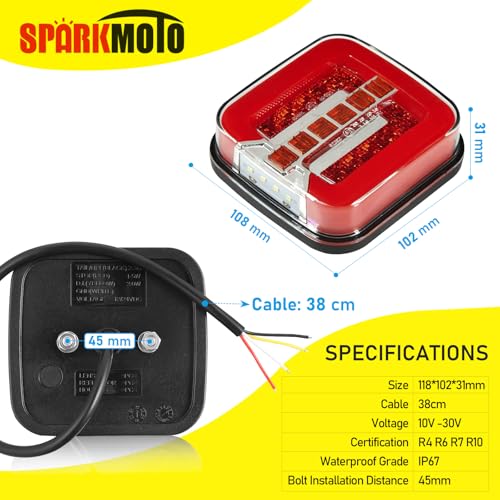 SPARKMOTO LED Trailer Tail Lights | 12V 24V Waterproof IP67 Rear Lamps