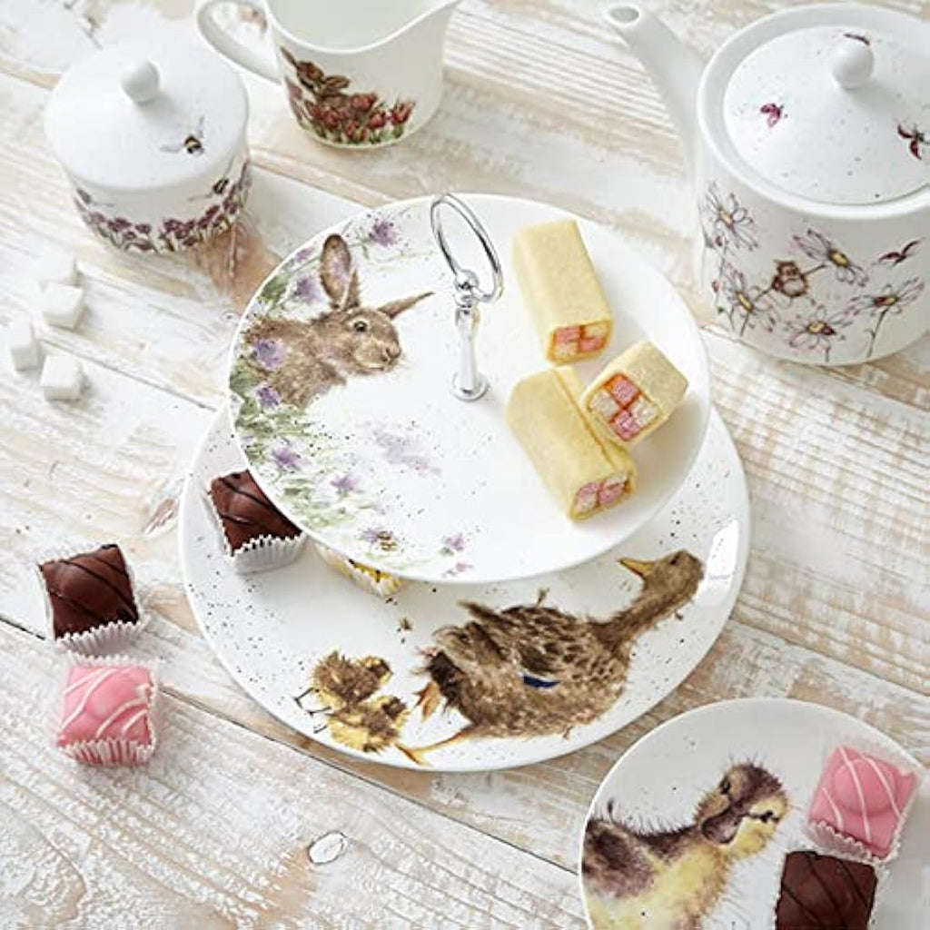 Wrendale Designs 2-Tiered Ceramic Cake Stand | Duck & Bunny Floral