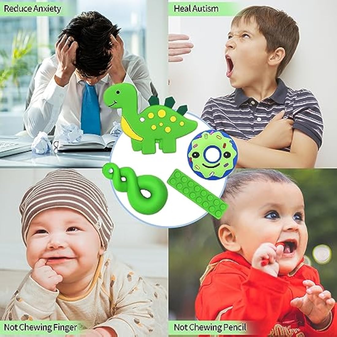 Sensory Chew Necklace - 6PK Food Grade Silicone Teether Toys