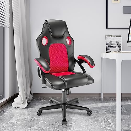 Play haha Ergonomic Racing Gaming Chair – PU Leather Swivel Desk Seat, Red