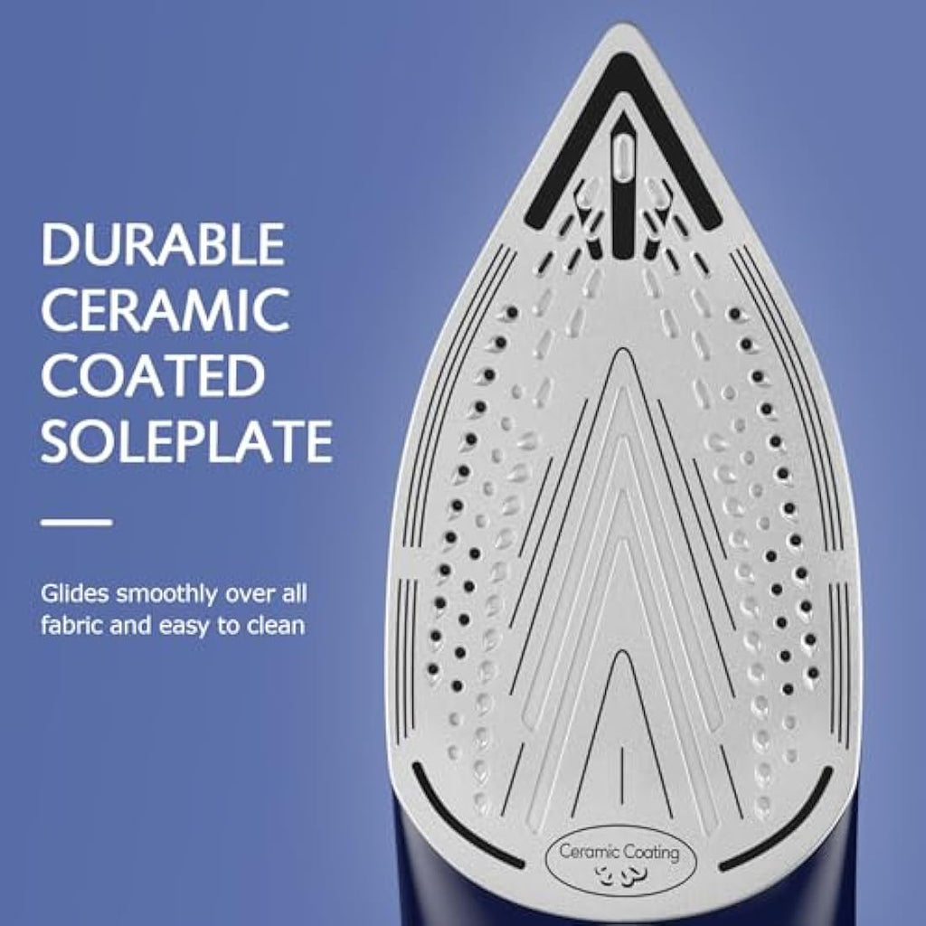 Beautural 2800W Steam Iron – Ceramic Soleplate & Auto-Off, Blue