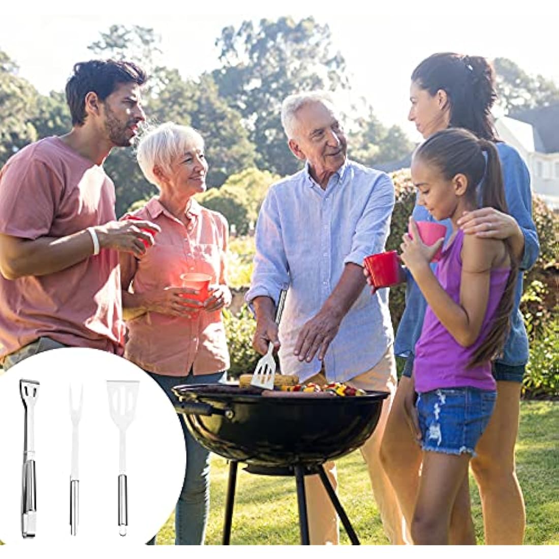 Jolof Store 3-Piece Stainless Steel BBQ Tool Set with Storage Bag