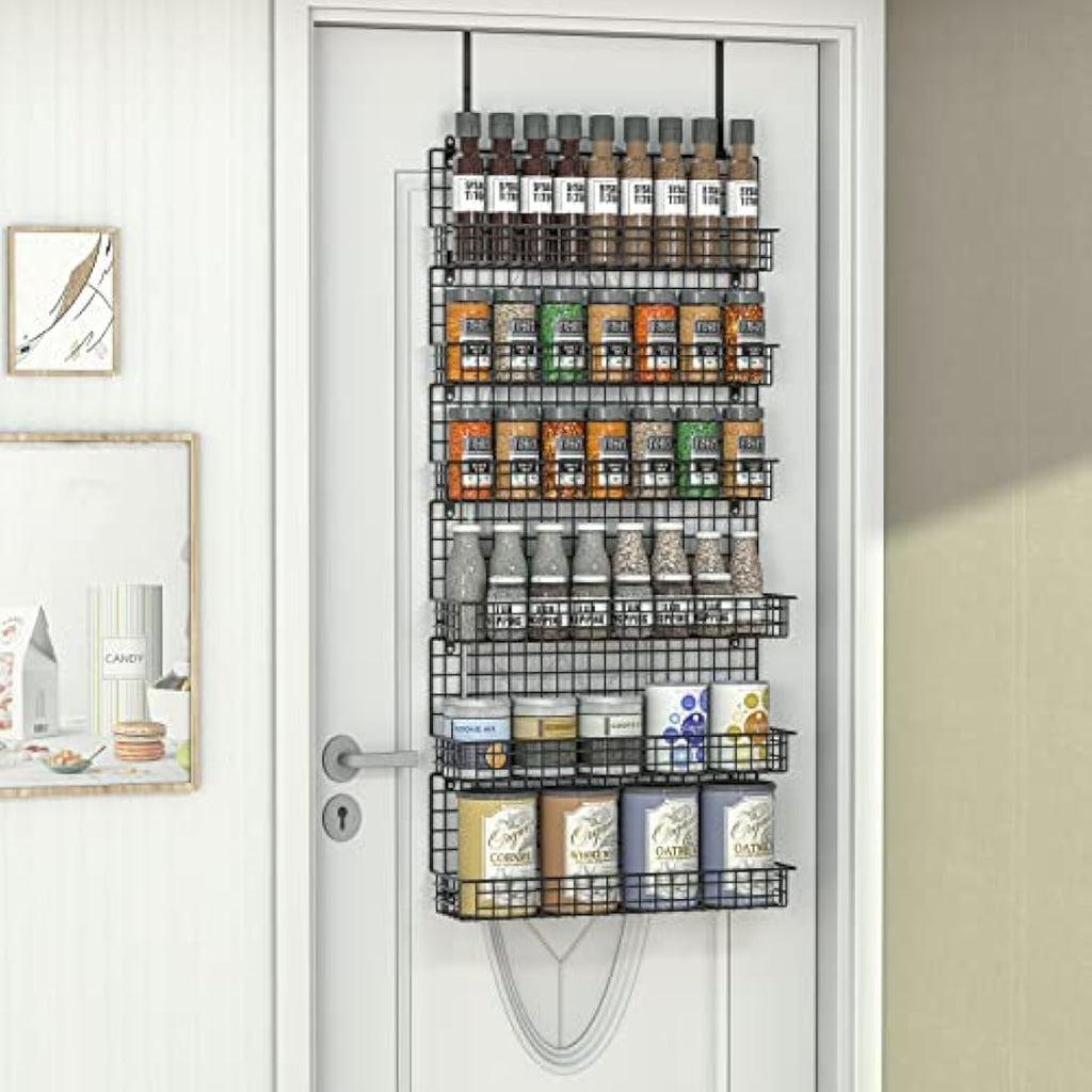 JKsmart 6-Tier Over the Door Spice Rack Organizer - Wall Mounted Metal Black