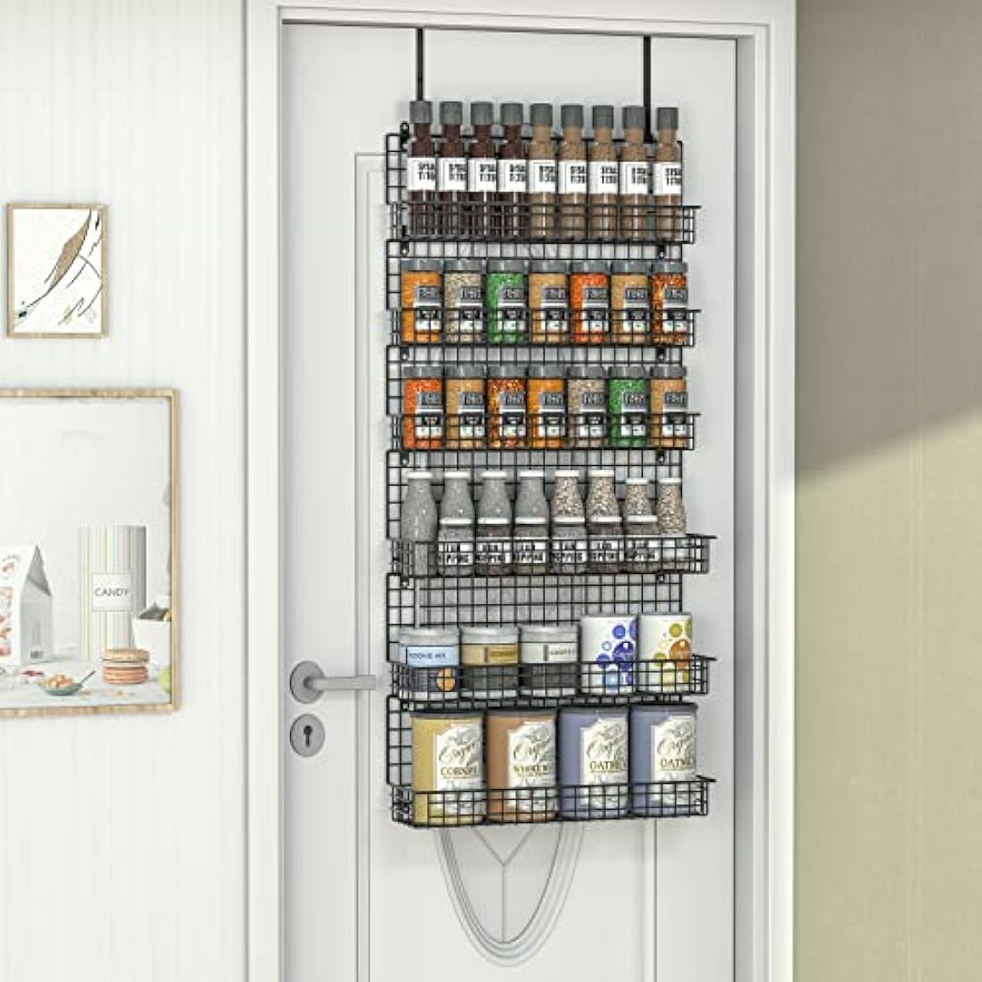 JKsmart 6-Tier Over the Door Spice Rack Organizer - Wall Mounted Metal Black
