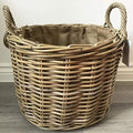 Large Round Kuba Rattan Log Basket | Hessian Lined Storage