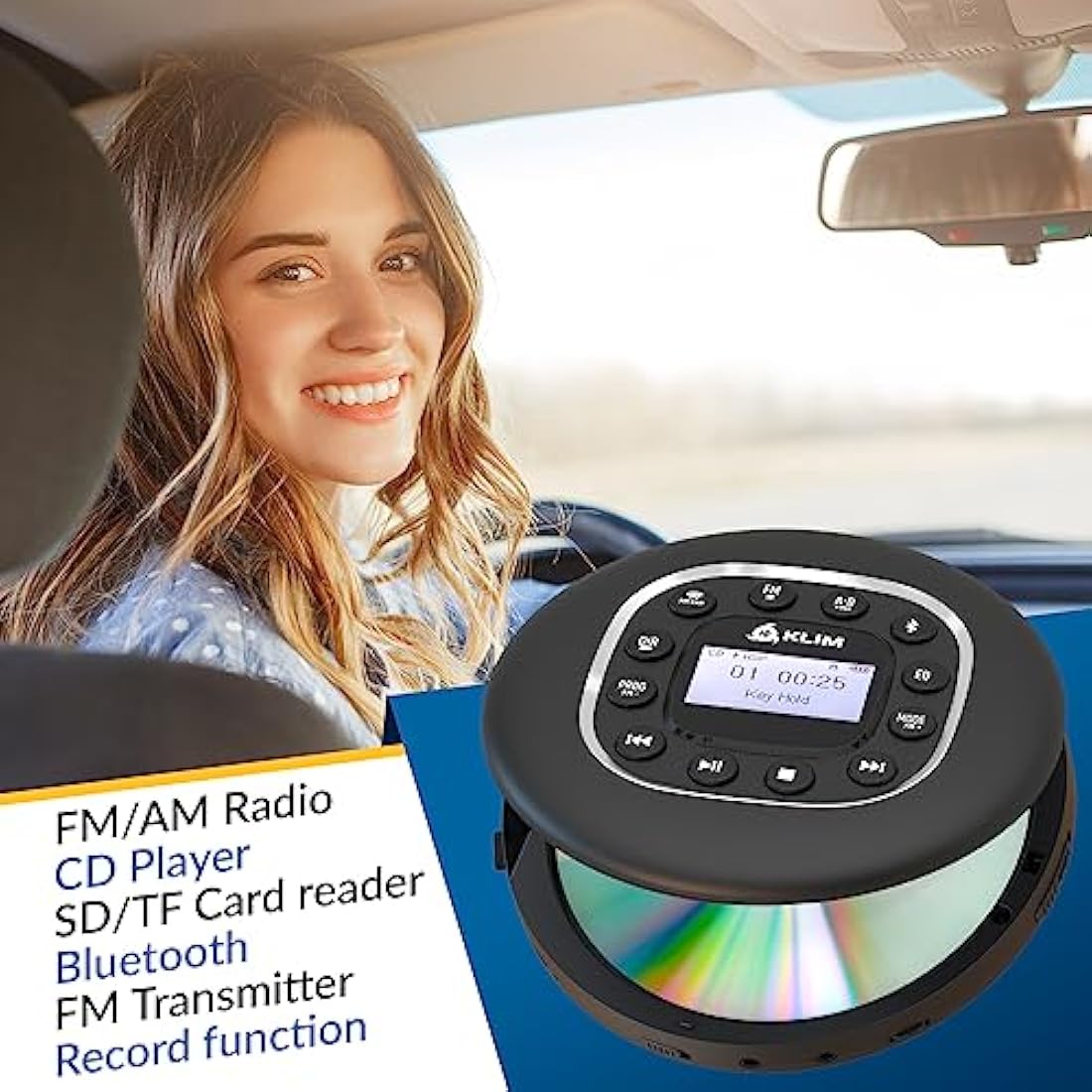 KLIM Journey Portable CD Player – Bluetooth, FM Transmitter & Rechargeable