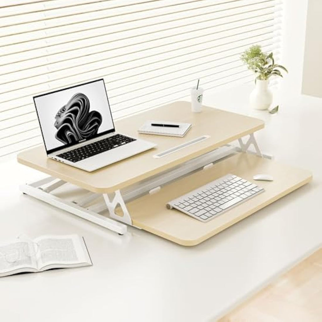 ERGOMAKER 32" Standing Desk Converter | Dual Monitor Riser - Golden Oak