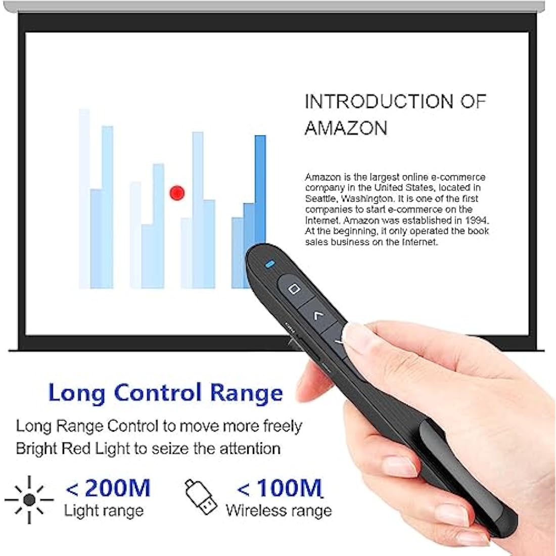Jolof Store Wireless Presentation Clicker – Red Light PPT Remote for Mac