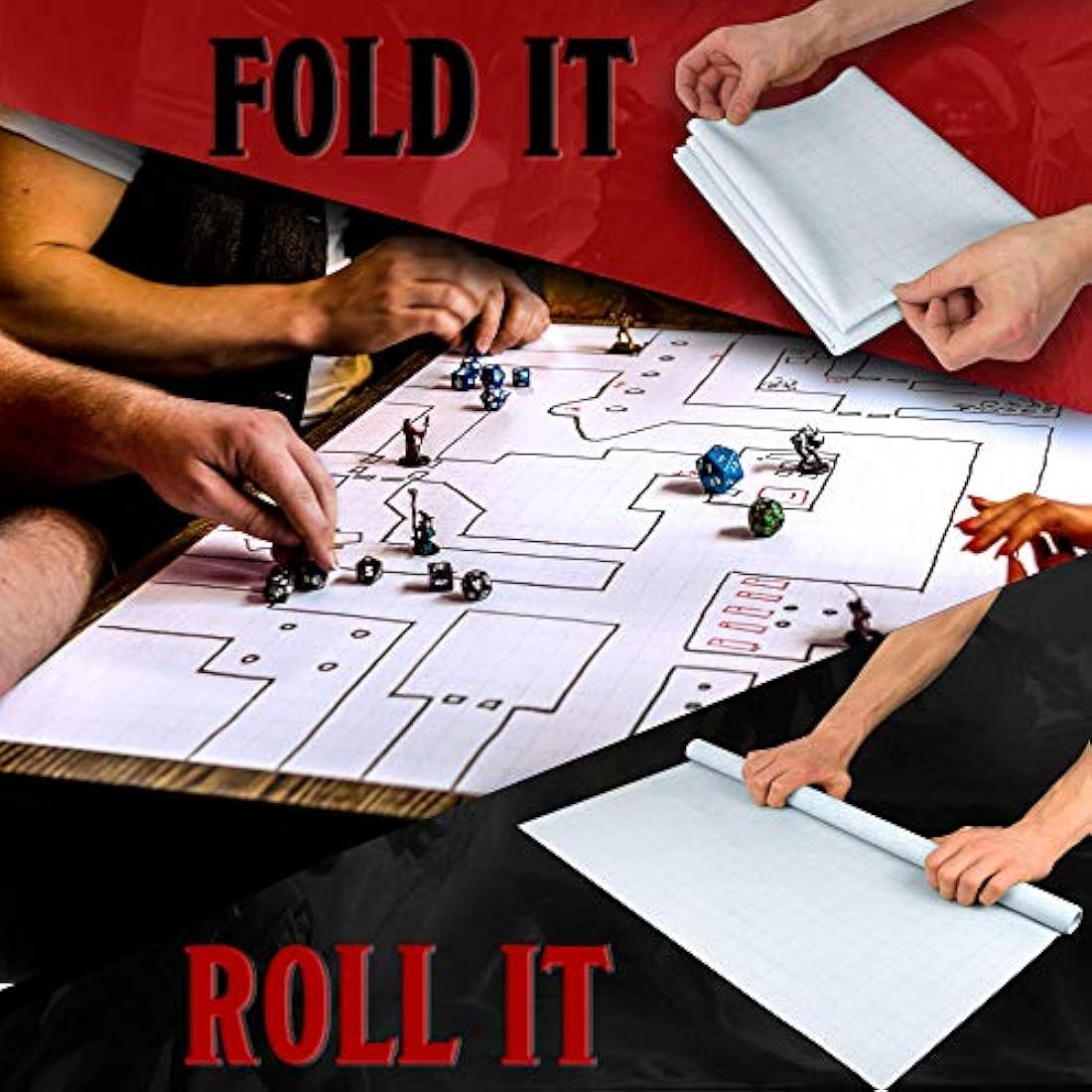 Jolof Store DnD Battle Mat – 36x24 Dry Erase Silicone Square & Hex Grid