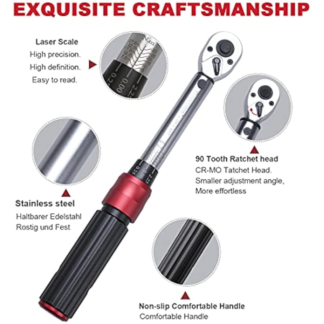 FOURROBBER 1/4-inch Drive Torque Wrench Set, 5-30Nm 90-Tooth Bike Tool