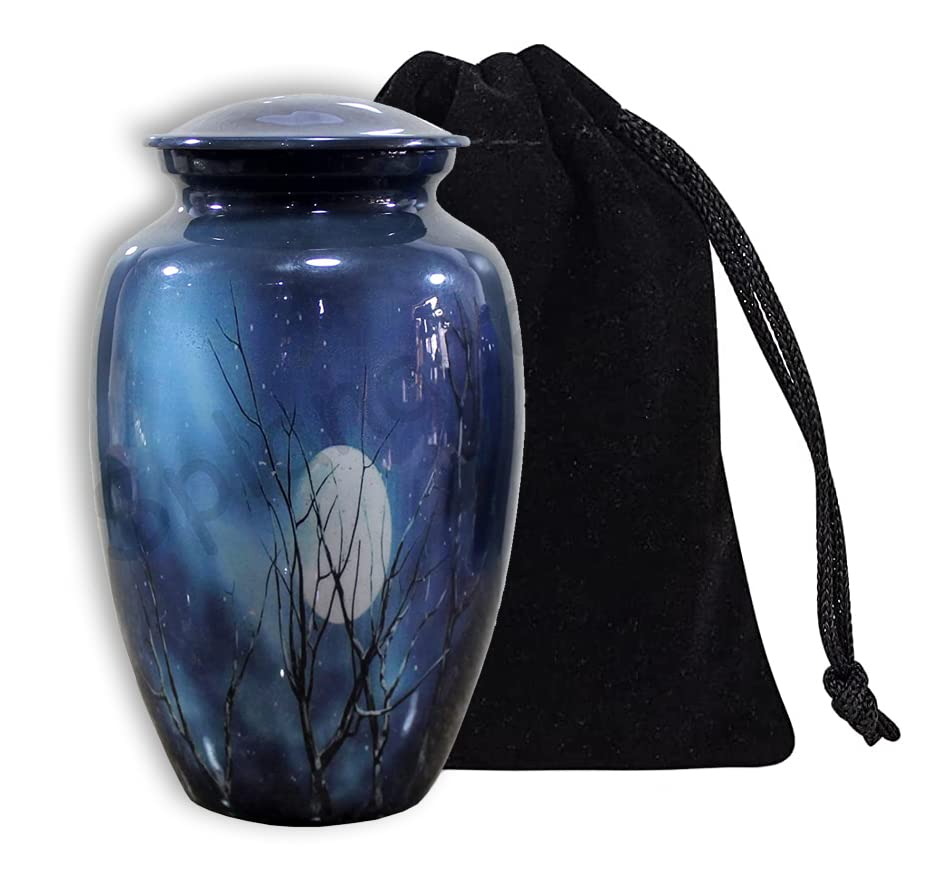 eSplanade Blue Sky Moon Cremation Urn – Metal Memorial Jar for Human Ashes