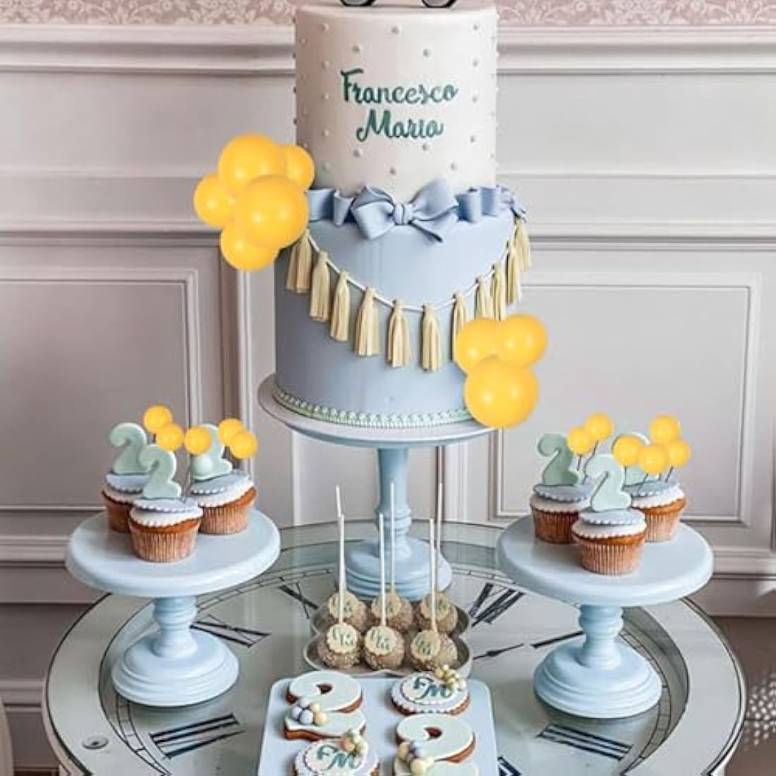 Gyufise 30Pcs Yellow Foam Ball Cake Toppers – Mini Balloon Cupcake Picks