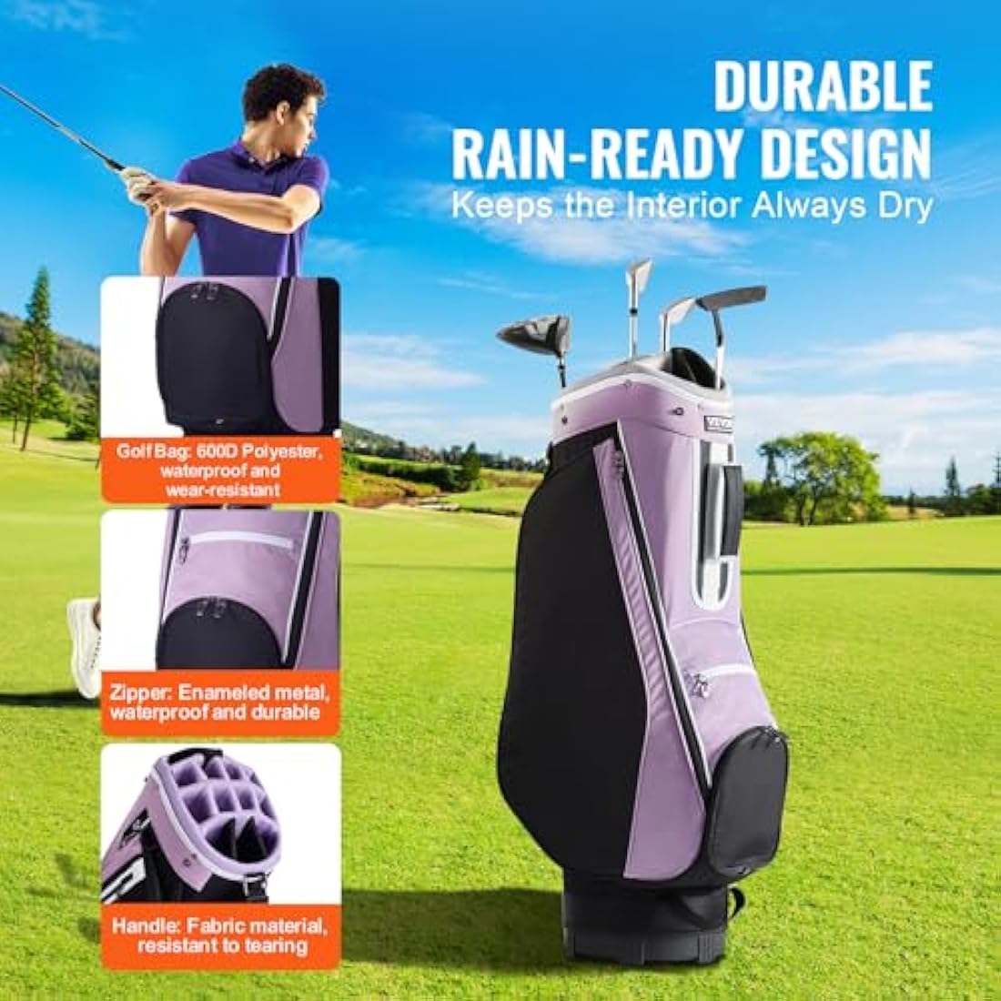 VEVOR 14-Way Golf Cart Bag | Waterproof 600D Nylon Organizer - Army Green