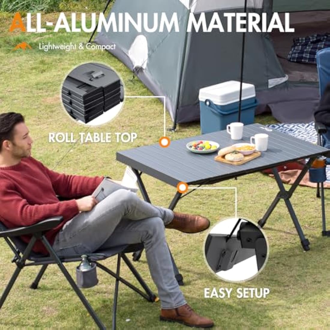 Portal Large Aluminum Camping Table – Height Adjustable Folding Picnic Desk