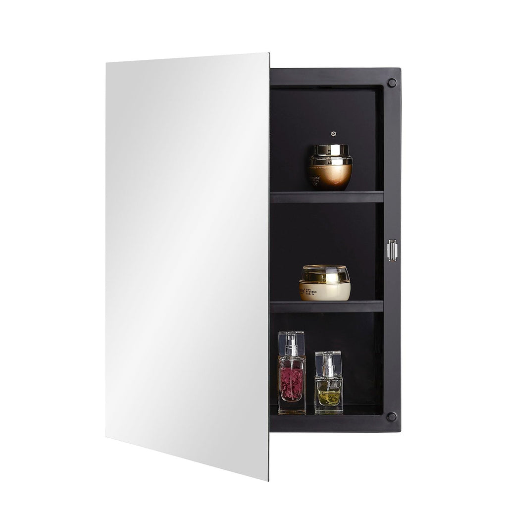 Fundin Black Plastic Mirror Medicine Cabinet - Recessed or Surface Mount