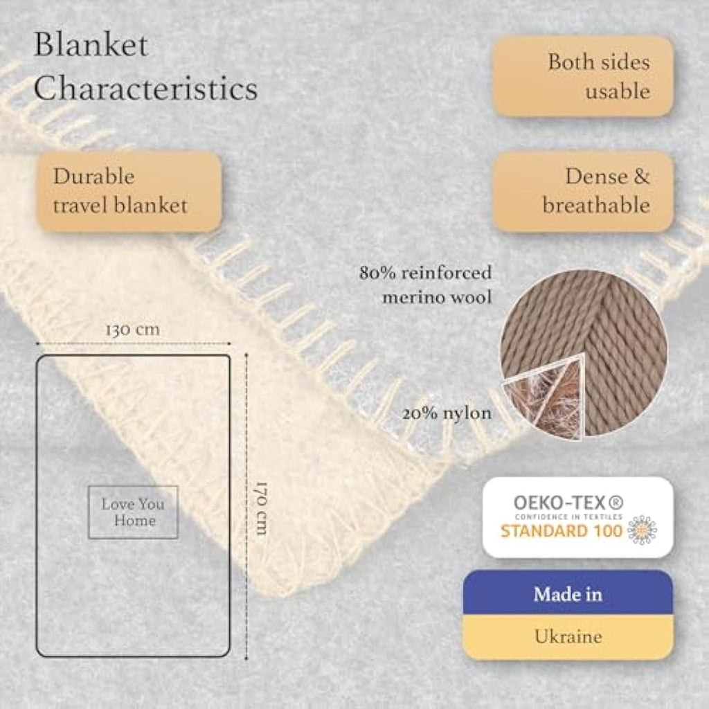 LYHome Merino Wool Travel Blanket – Warm Outdoor Camping Throw, Mustard