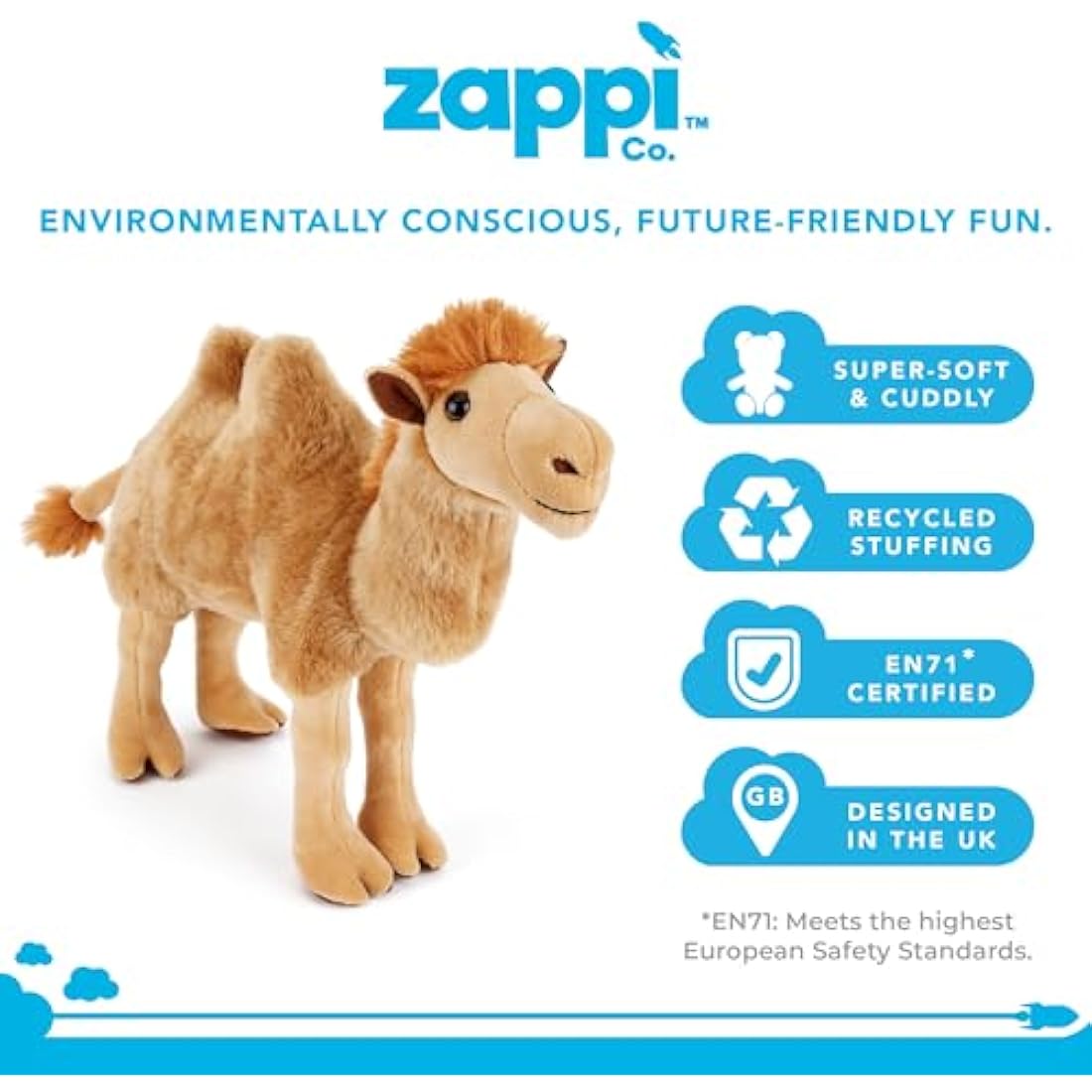 Zappi Co Bactrian Camel Plush Toy – 25cm Soft Stuffed Safari Animal