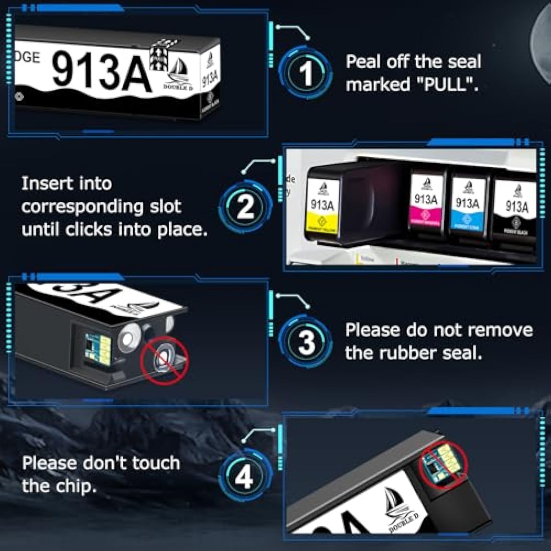Double D 913A Ink Cartridges for HP PageWide Pro 477dw 452dw | 4-Pack