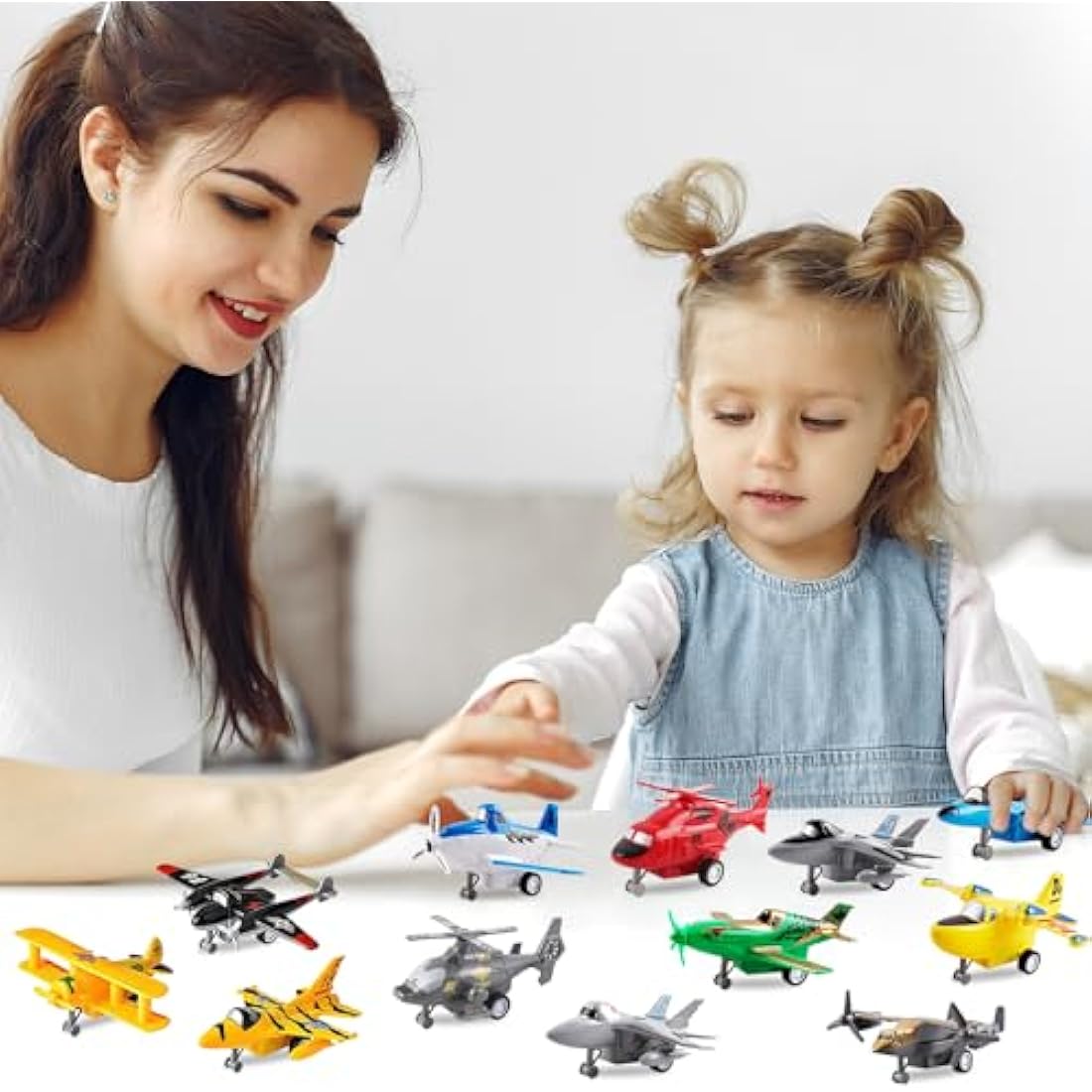 deAO Pull Back Toy Airplanes - 12 Piece Aircraft and Helicopter Playset