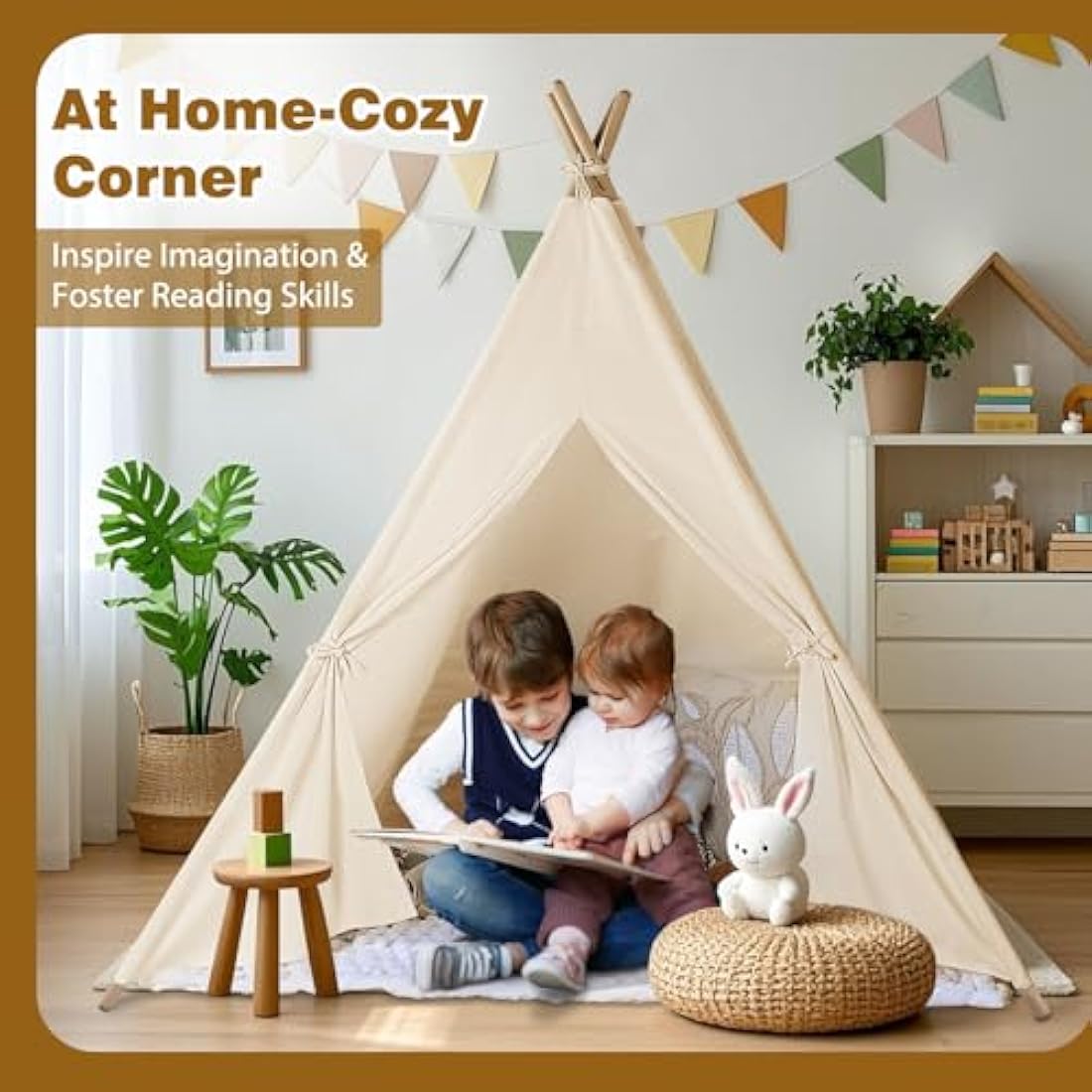 Wilwolfer Kids Teepee Tent | White Canvas Play Tent for Indoor & Outdoor