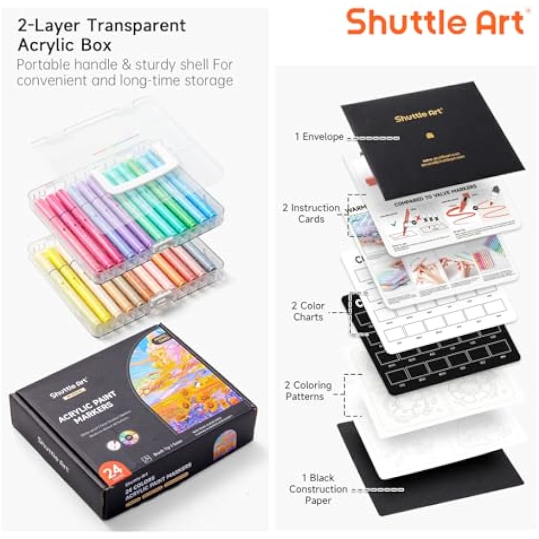Shuttle Art 24 Pastel Acrylic Paint Pens – Brush Tip Markers for Rock Art