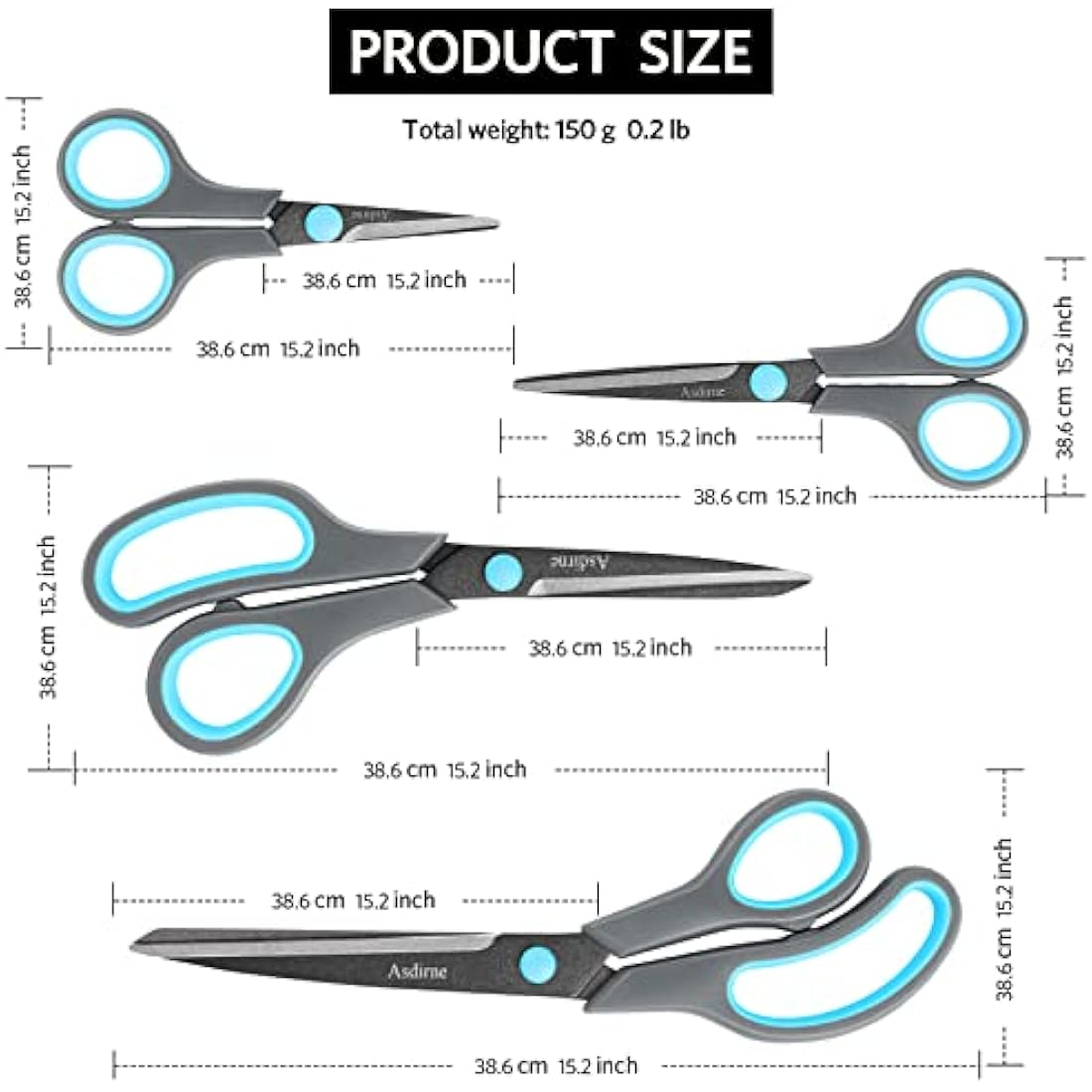 Asdirne Non-Stick Scissors Set – 4-Piece Stainless Steel Crafting Tools