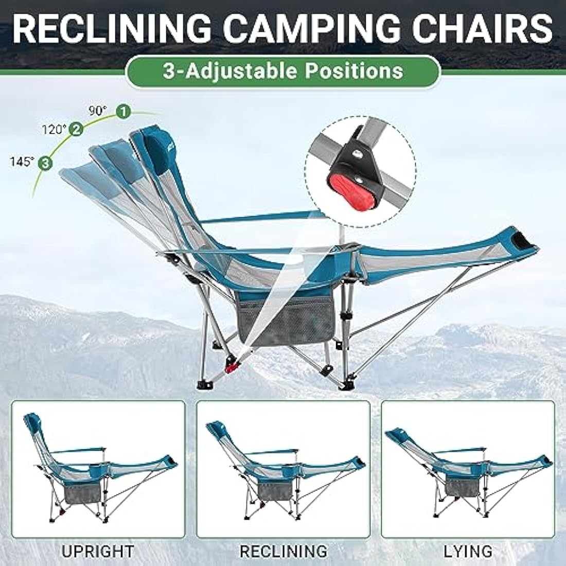 WEJOY Folding Reclining Camping Chair with Detachable Footrest – Cyan