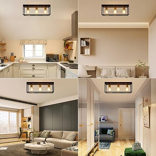 Jolof Store 3-Light Industrial Flush Mount Black Metal Cage Ceiling Light