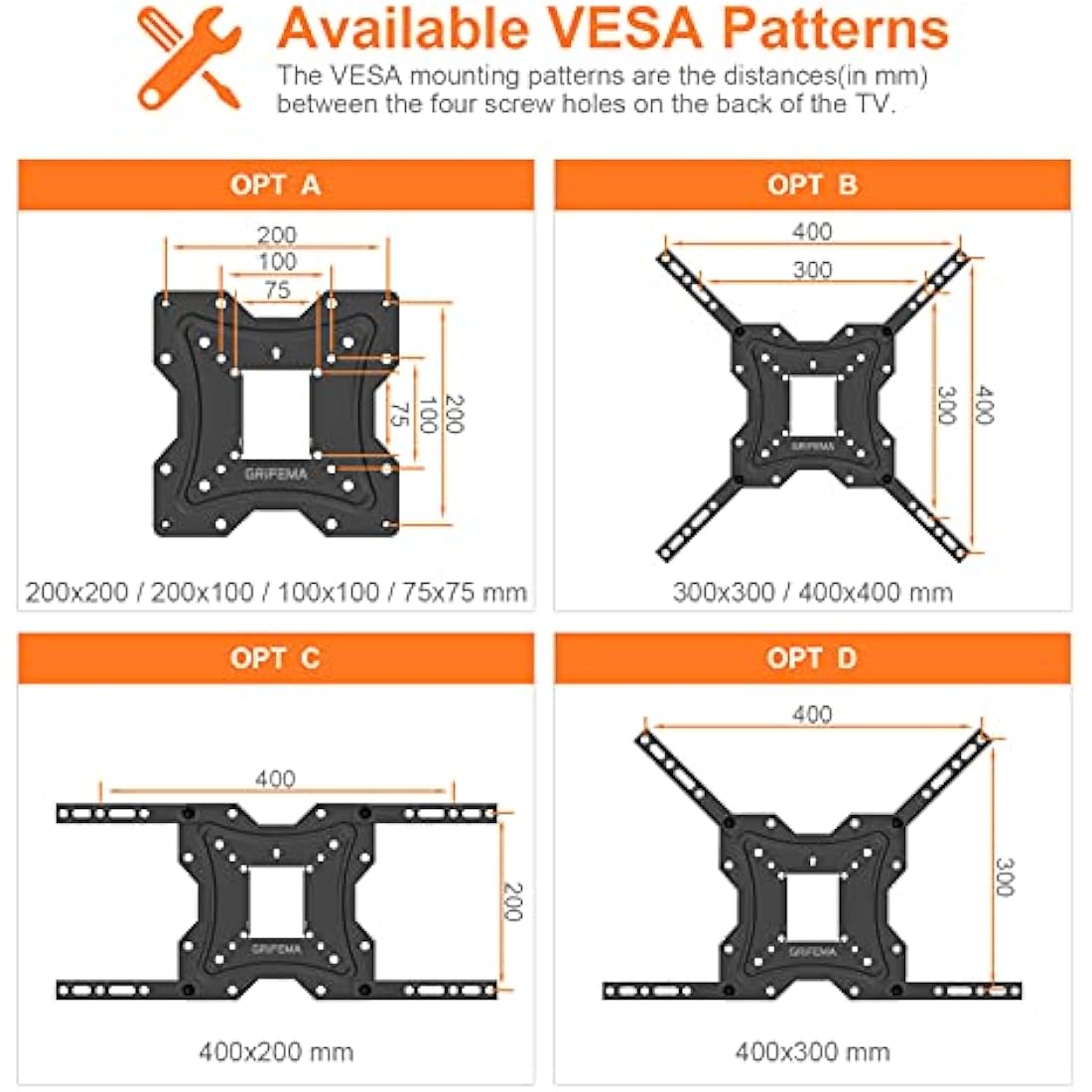 GRIFEMA Swivel TV Wall Bracket | 26-55 Inch Tilt & Extendable Mount