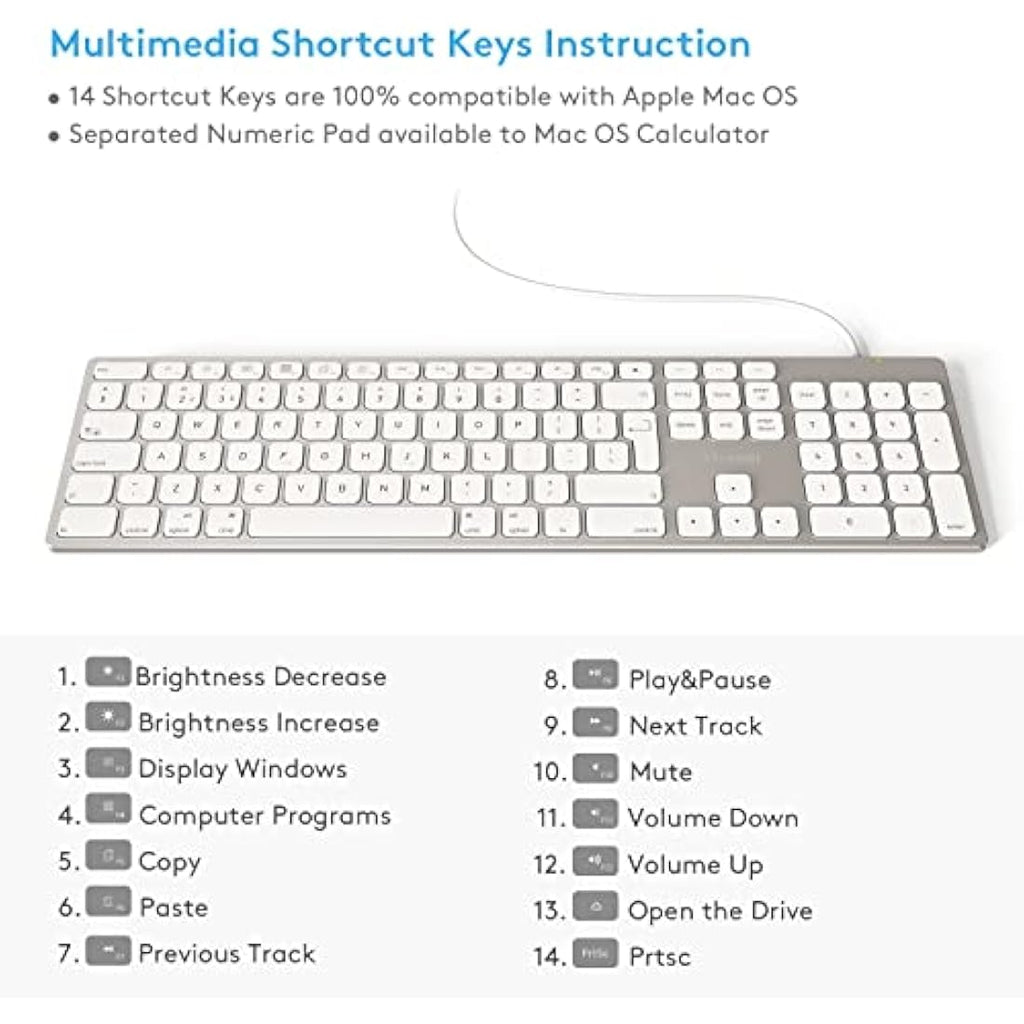 Aluminum Wired Mac Keyboard with Numeric Keypad – Silver