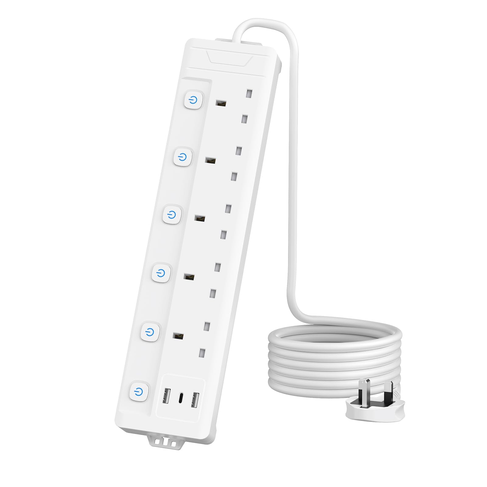Jolof Store 5 Gang Extension Lead with 3 USB Slots - 2M White Power Strip
