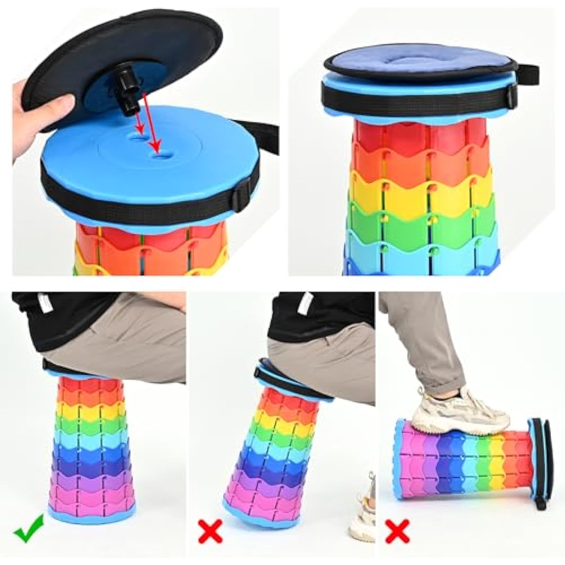 FXKS 2-Pack Portable Telescoping Stool with Cushion, 400lb Capacity – Rainbow
