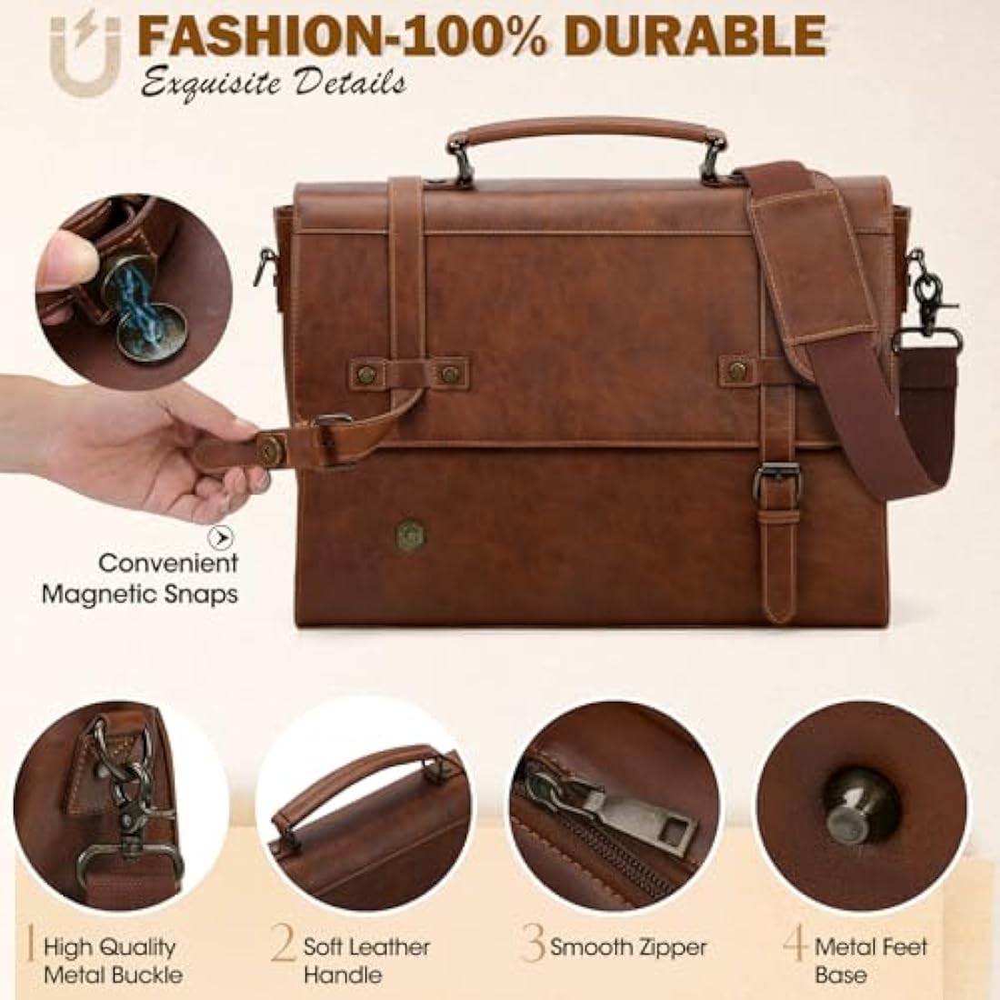 Jolof Store 17.3 Inch Leather Messenger Bag – Vintage Laptop Briefcase