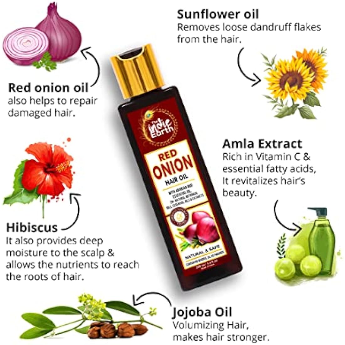 The Indie Earth Red Onion Hair Oil - Anti Hair Loss & Growth - 200ml