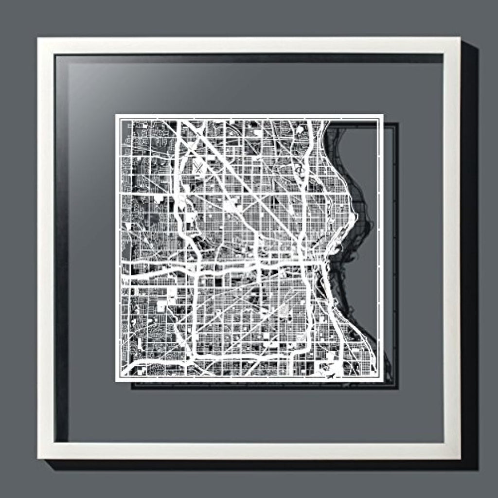 Milwaukee Laser Cut Map – 12x12 White Paper Art Wall Decor