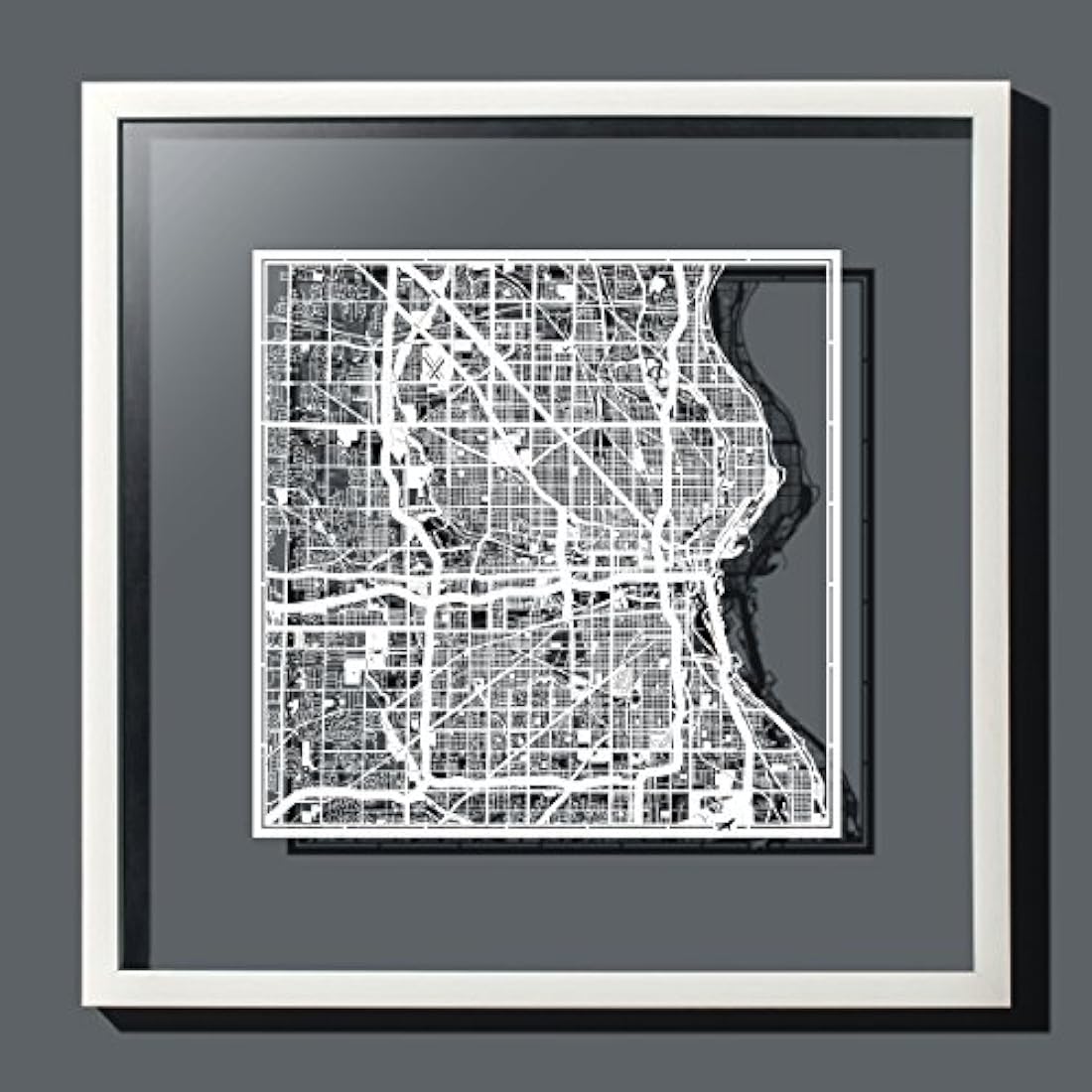 Milwaukee Laser Cut Map – 12x12 White Paper Art Wall Decor