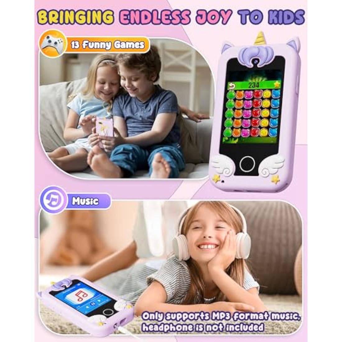 UCIDCI Kids Toy Phone with Dual Camera, MP3 Music Player and 13 Games
