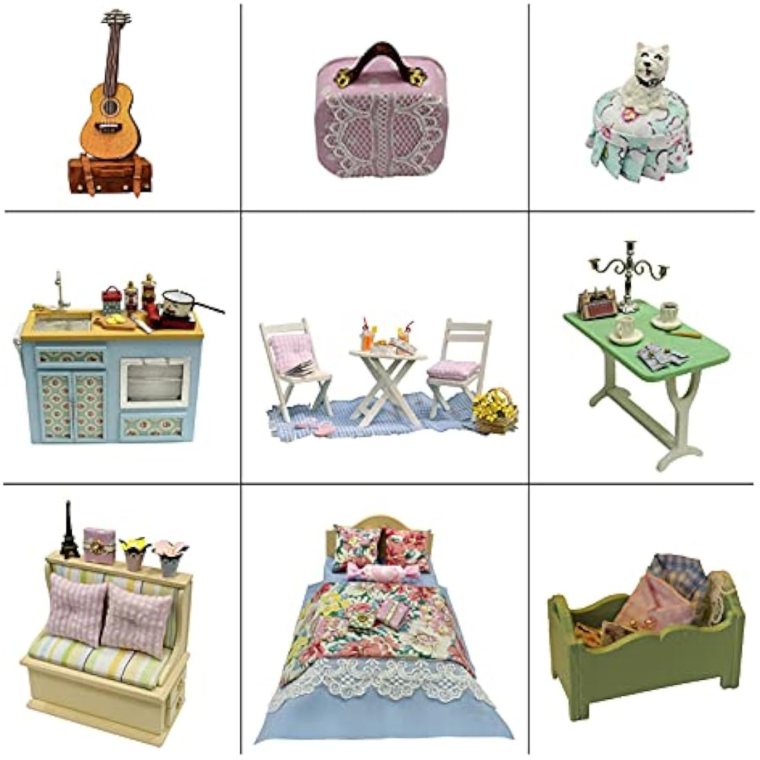 Cuteroom DIY Miniature Wooden Dollhouse Kit – Caravan Model with Music Box