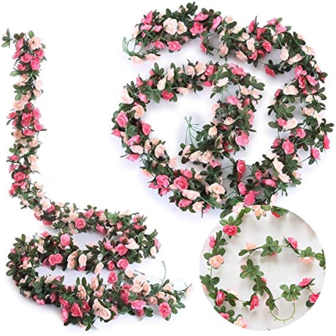 2-Pack Artificial Rose Flower Garland | 8.2ft Silk Floral Vine
