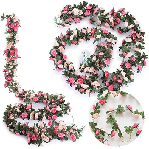 2-Pack Artificial Rose Flower Garland | 8.2ft Silk Floral Vine