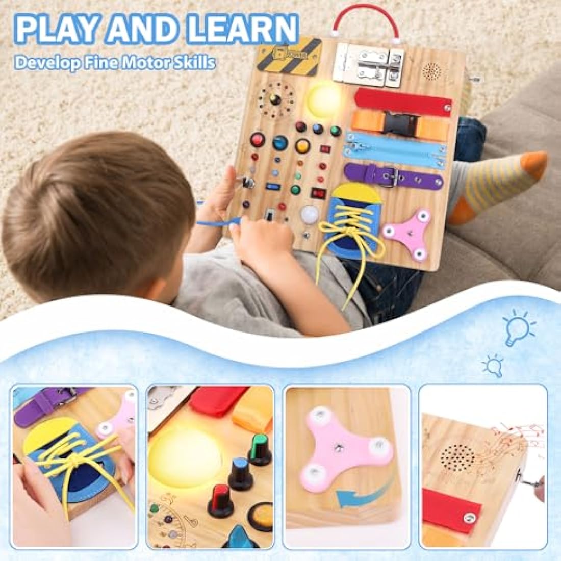 Konijiwa Montessori Busy Board | 23-in-1 Wooden LED Sensory Toy