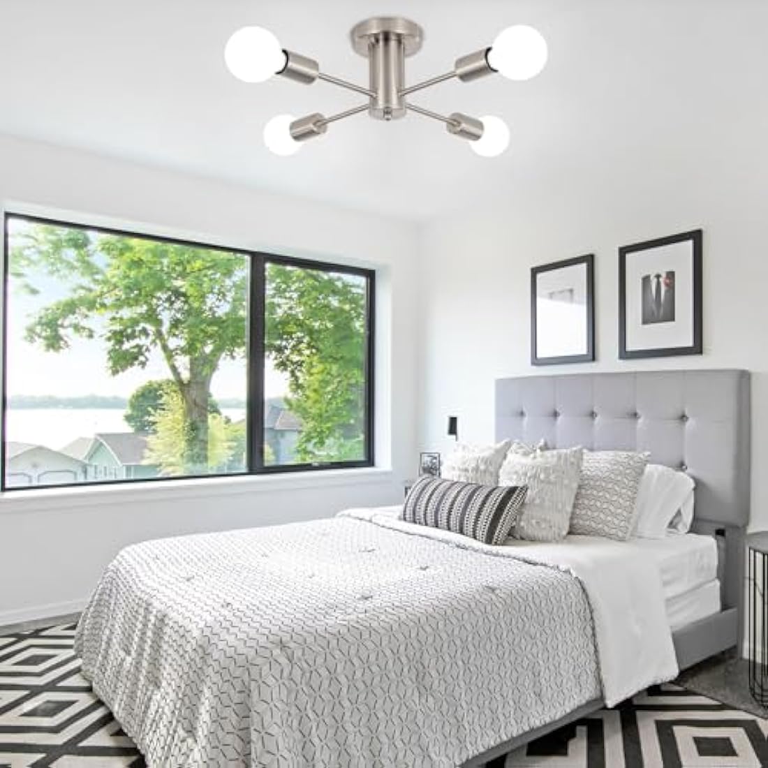 QAREHL 4-Light Sputnik Chandelier – Modern Brushed Nickel Ceiling Light