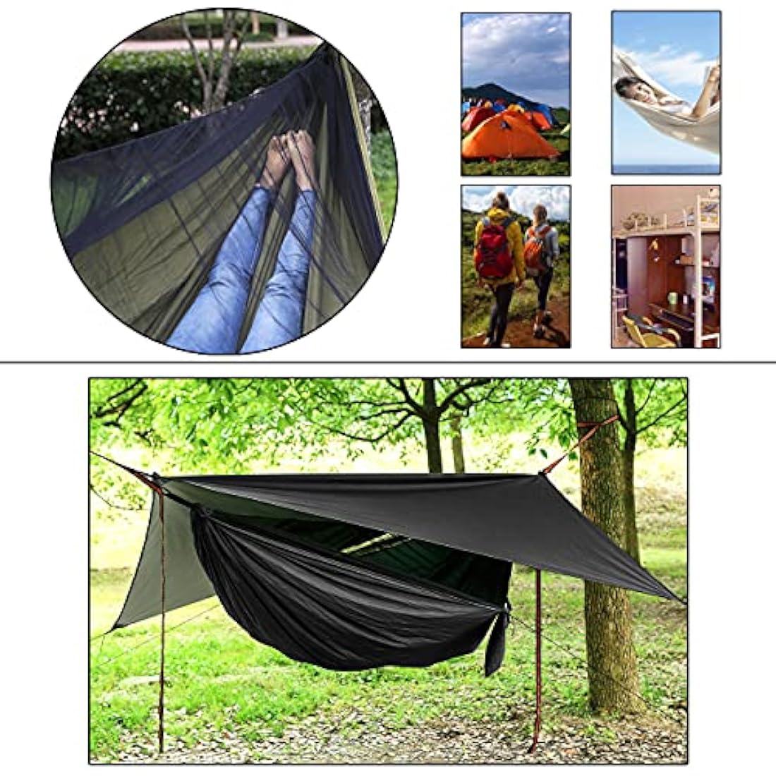 Camping Hammock Set with Mosquito Net and Rainfly