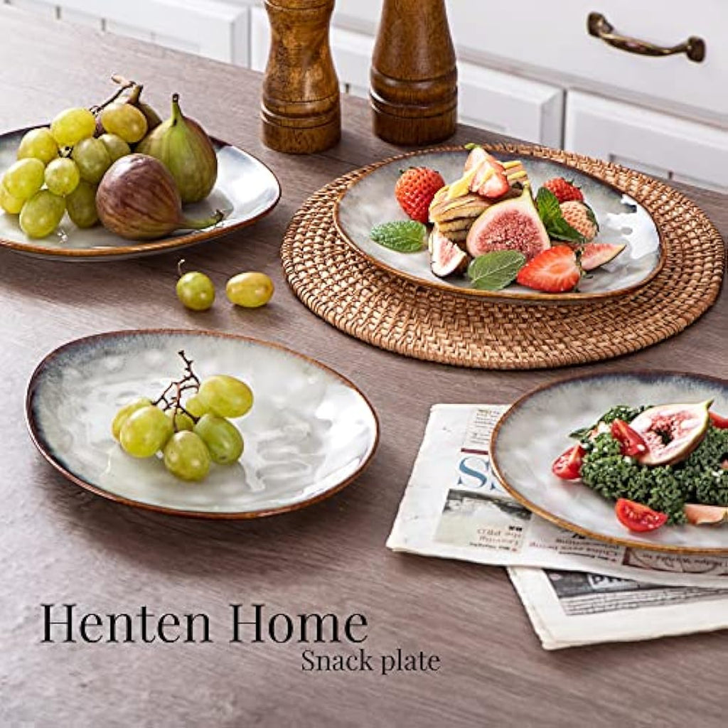 Henten Home Beige Stoneware Breakfast Plates - Handmade Set of 4