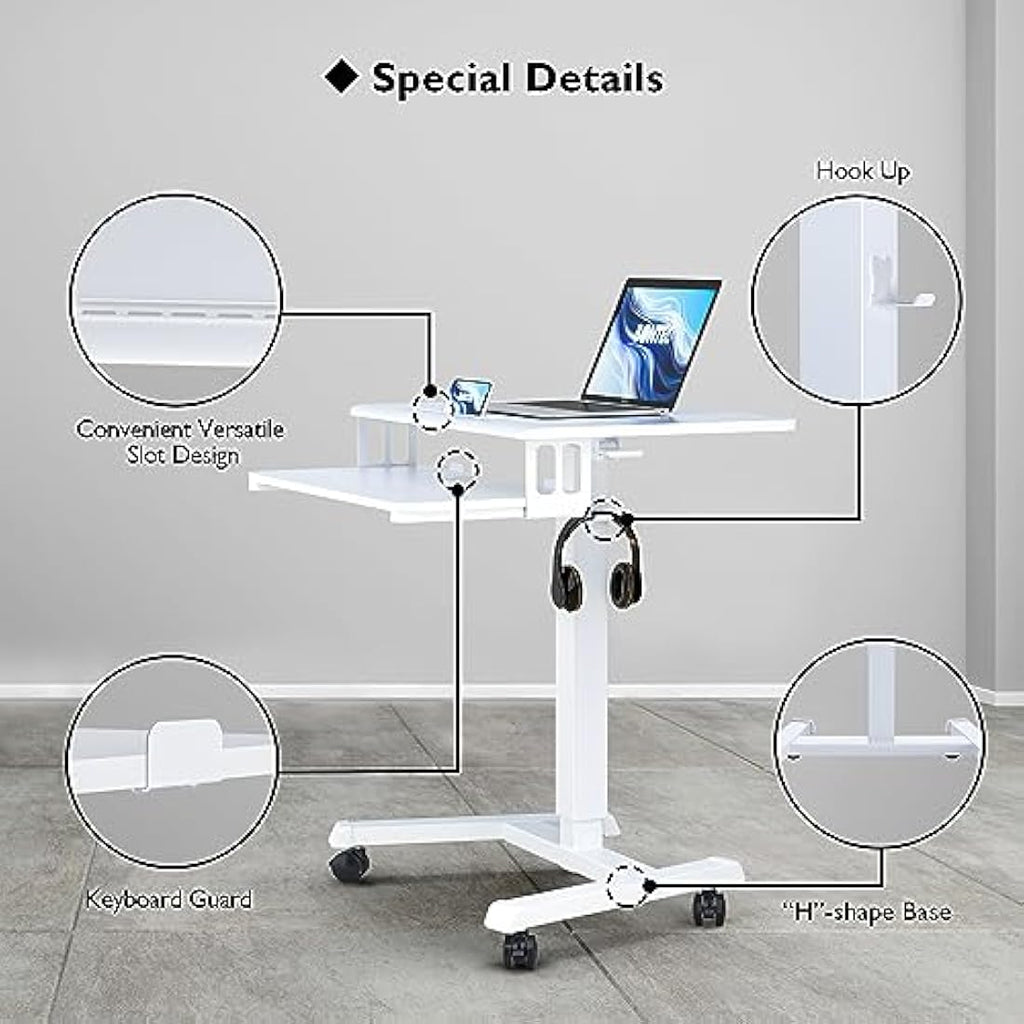 BONTEC Mobile Standing Desk – Height Adjustable Two-Tier Laptop Workstation