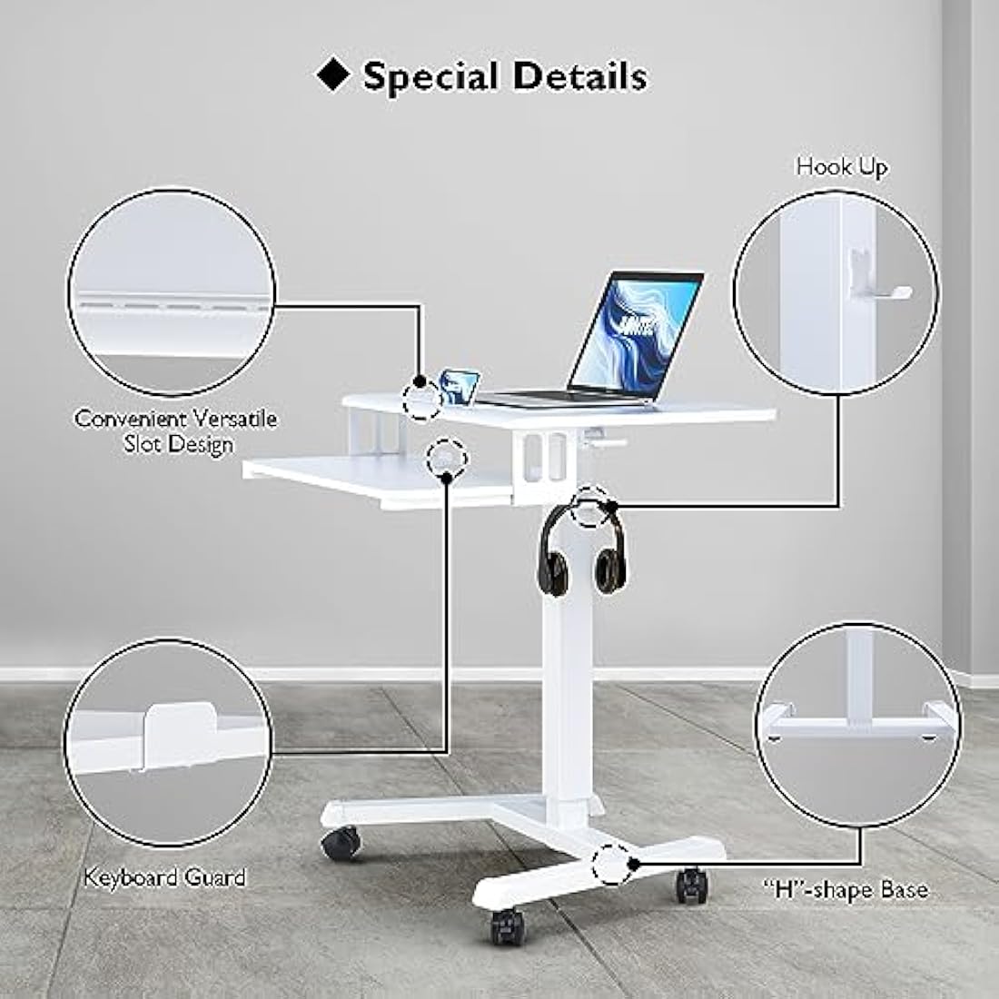 BONTEC Mobile Standing Desk – Height Adjustable Two-Tier Laptop Workstation