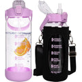 Seekua 2L Glass Water Bottle with Straw | Motivational Time Markings
