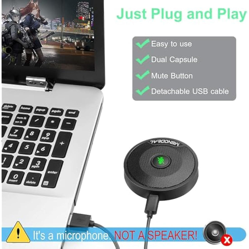Monodeal USB Conference Microphone | Omnidirectional Mic with Mute Button